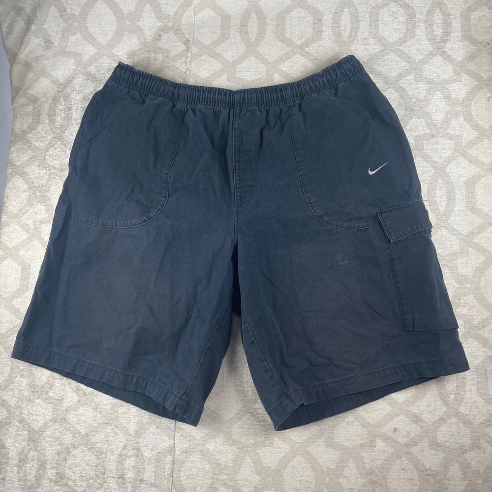 Nike Cargo Shorts Mens XXL Black Cotton Elastic Waist Swoosh Logo Y2K U5PDG
